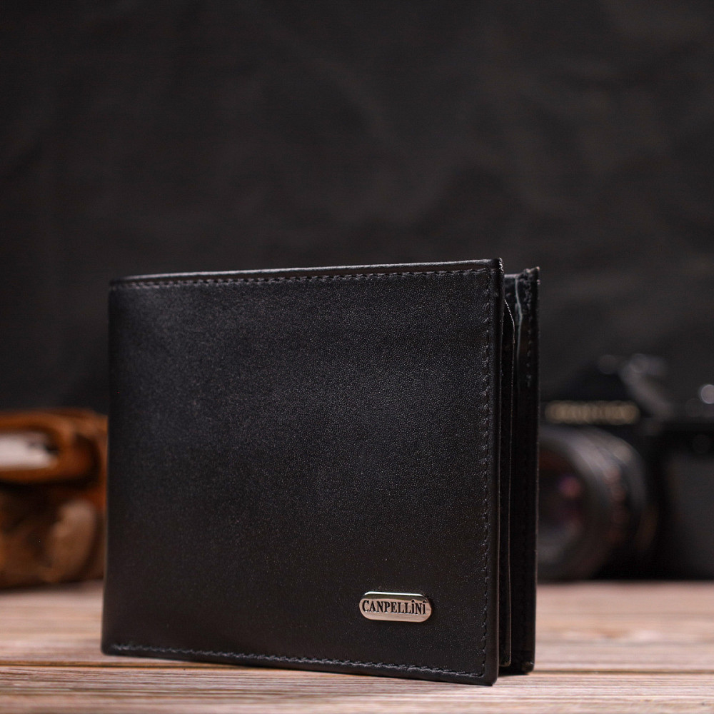 Классическое мужское портмоне из натуральной гладкой кожи CANPELLINI 21786 Черное Киев - изображение 8
