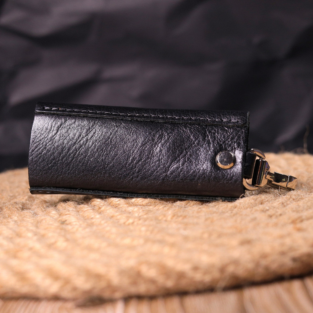 Практична ключниця у глянцевій шкірі Серце GRANDE PELLE 16718 Чорна Київ - фото 7