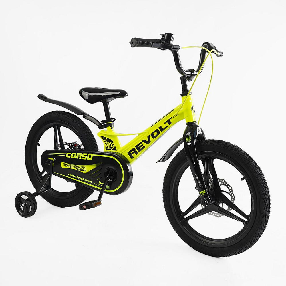 Велосипед Corso REVOLT двоколісний магнієва рама 18 дюймів з додатковими колесами Жовтий (MG-18340) Чернигов - изображение 1
