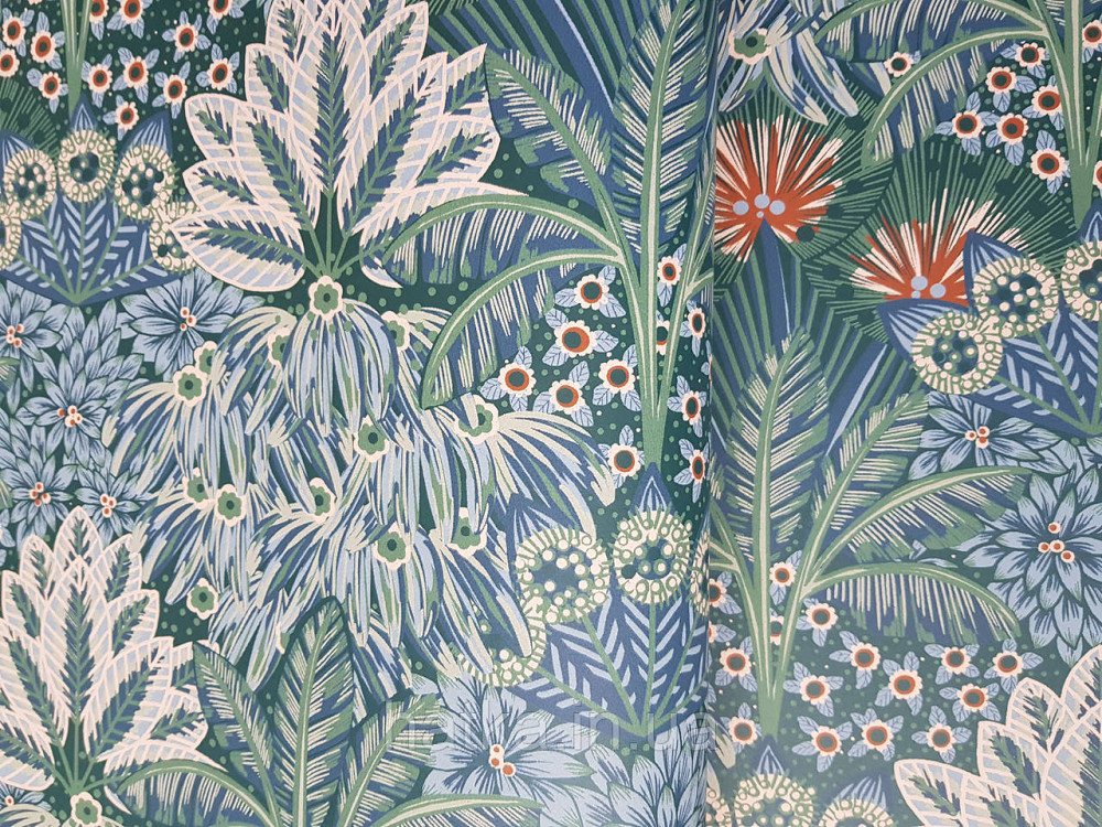 Шпалери флізелінові еко Rasch Sophia 0.53х10 рослинний принт квіти листя блакитні коричневі зелені 3д Київ - фото 1