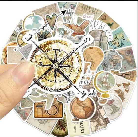 Набор тревел-стикеров с картами и путешествиями, винтажные наклейки 50 шт Киев