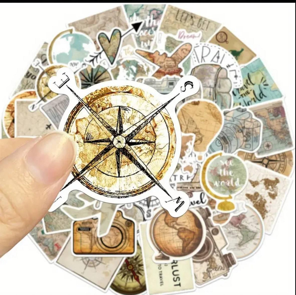 Набор тревел-стикеров с картами и путешествиями, винтажные наклейки 50 шт Киев - изображение 2