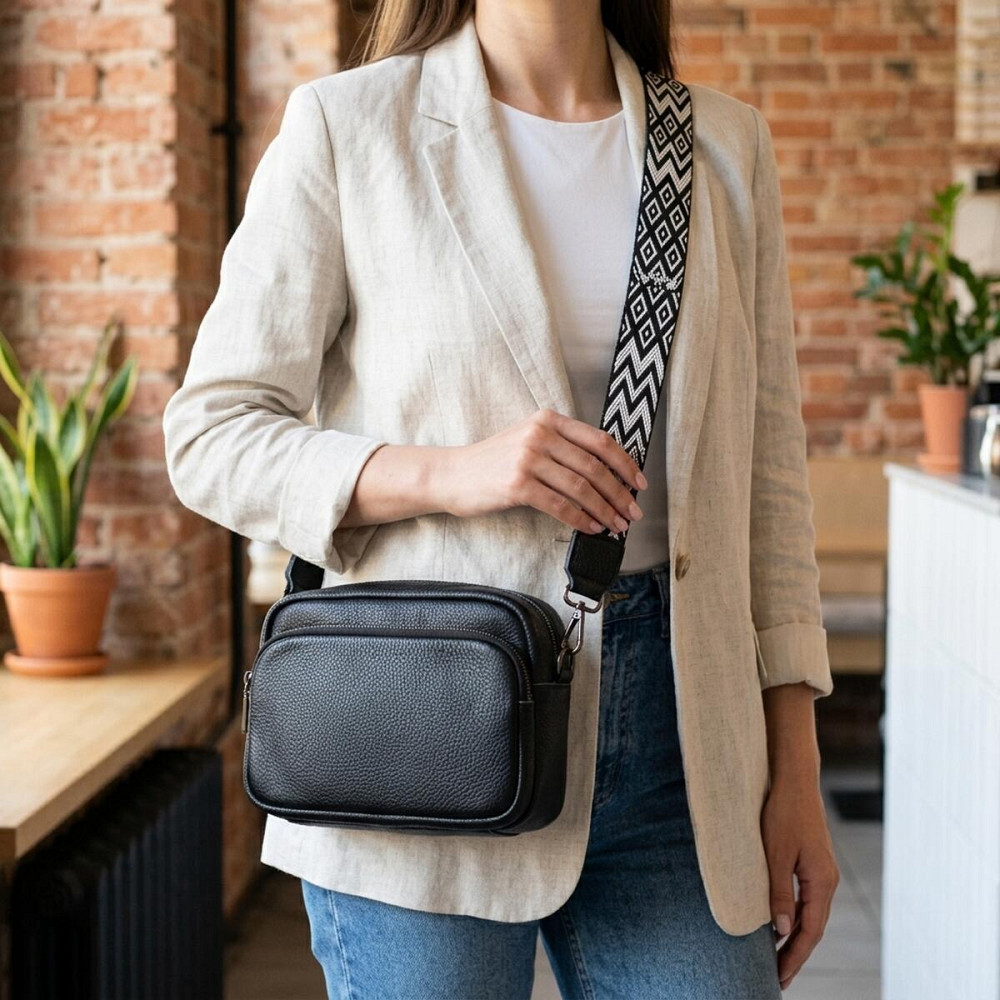 Компактна жіноча сумка крос-боді з натуральної шкіри Vintage 22294 Чорна Київ - фото 12