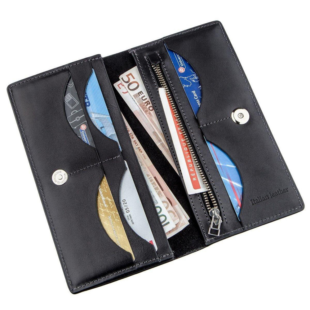 Вертикальний гаманець унісекс на магніті Чорний (GRANDE PELLE) Київ - фото 4