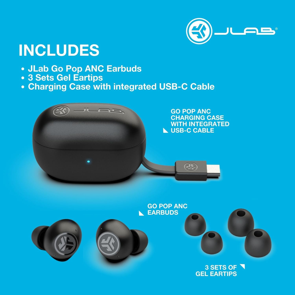 Бездротові навушники JLab Go Pop ANC TWS, Bluetooth 5.3, активне шумозаглушення ANC, Multipoint, мікрофон, чорні Київ - фото 7