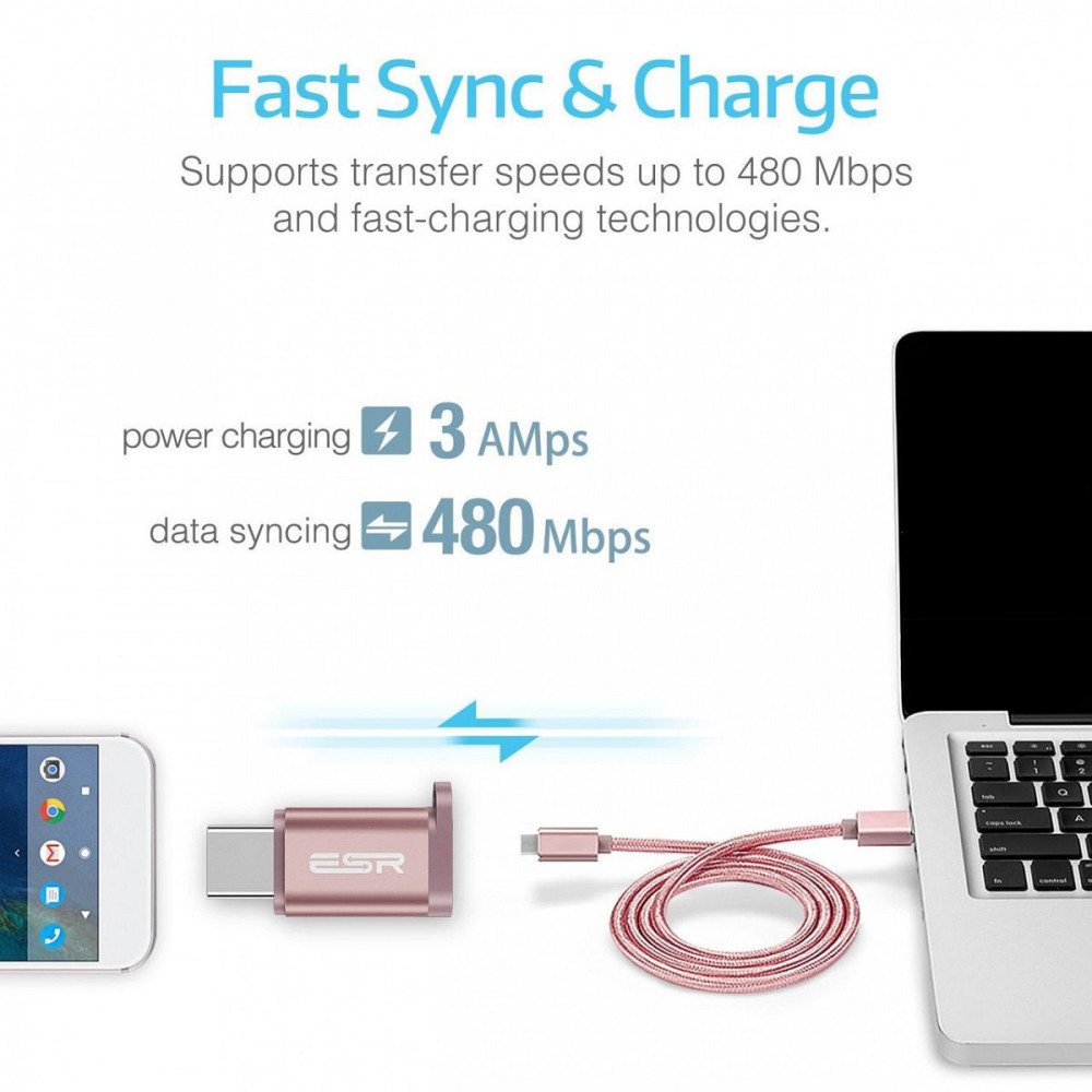 Переходник Micro USB к USB-C ESR (Розовый) Николаев - изображение 9