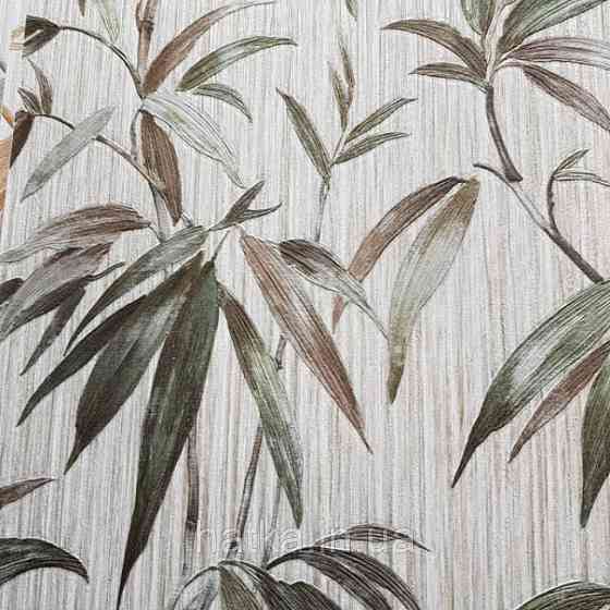 Шпалери вінілові на паперовій основі Zambaiti C88146 ABITAT бамбук листя зелене болотяне на бежевому фоні Київ