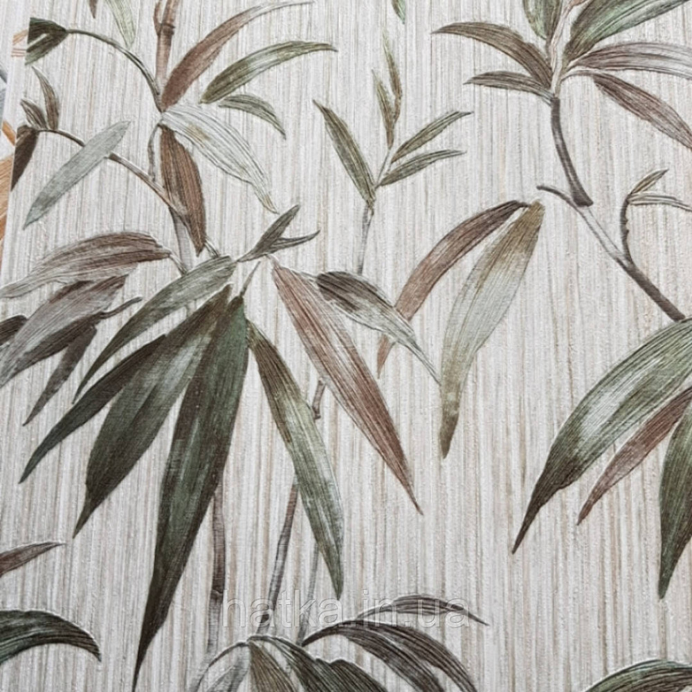 Шпалери вінілові на паперовій основі Zambaiti C88146 ABITAT бамбук листя зелене болотяне на бежевому фоні Київ - фото 1