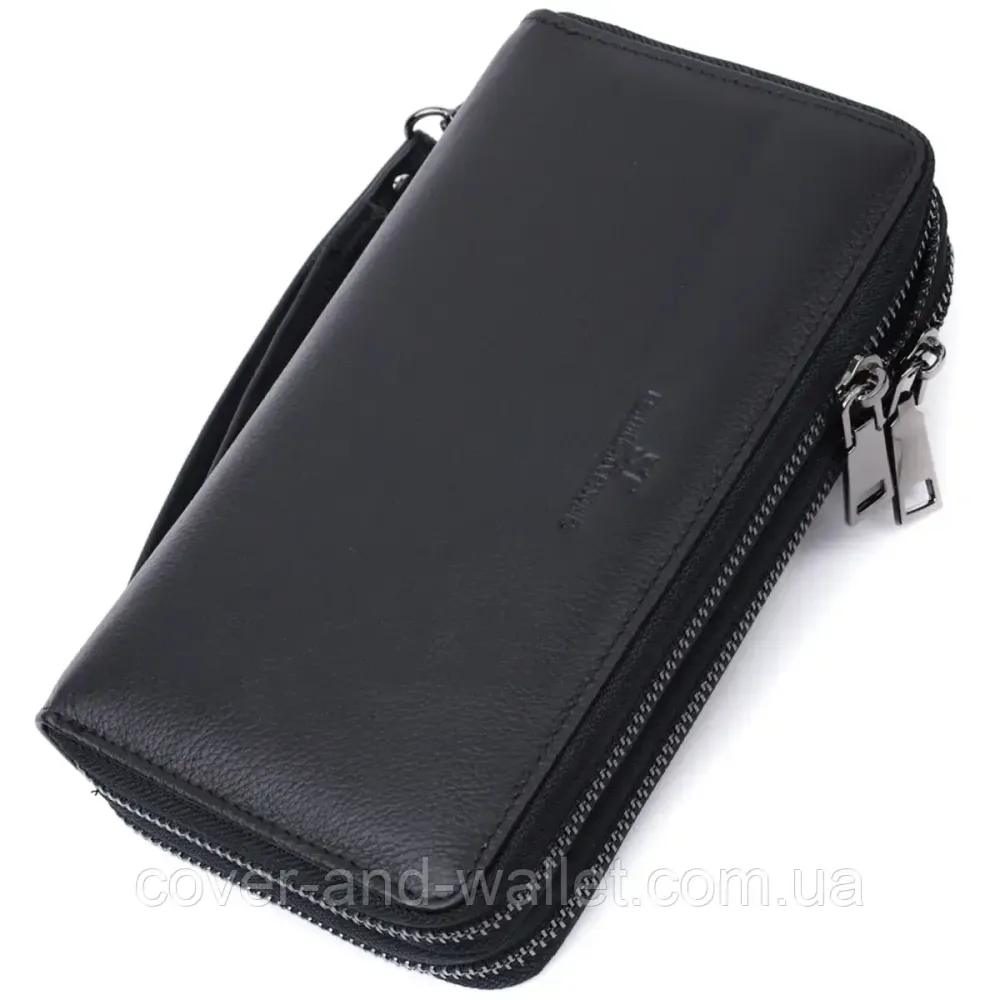 Фірмовий чоловічий гаманець клатч на дві блискавки із натуральної шкіри чорного кольору ST 276 Київ - фото 2