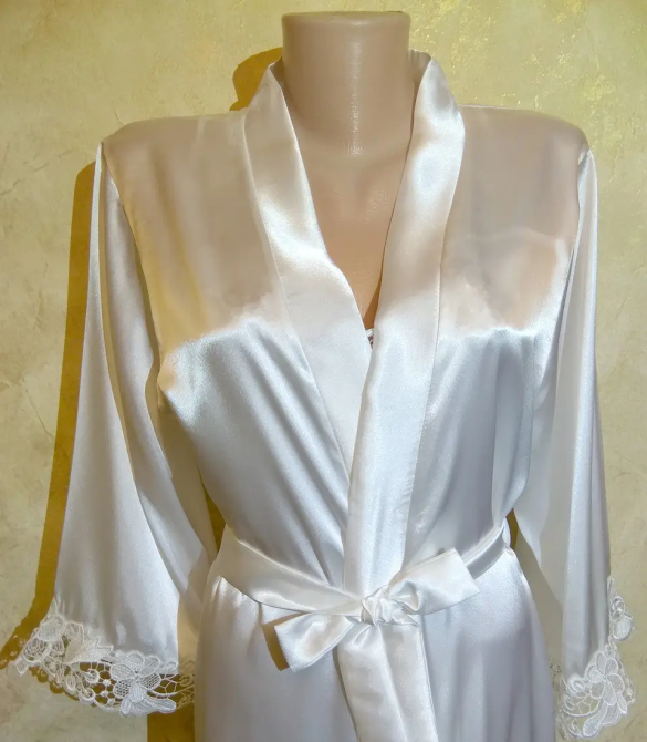 Пеньюар атласный с кружевными вставками Jasmin (Белый) XL Винница - изображение 4