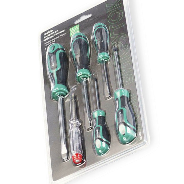 Набір викруток 5 шт магнітні - шліць 3,5,6 мм; хрест 3,5мм + викрутка-індикатор (блістер) Мукачево - фото 1