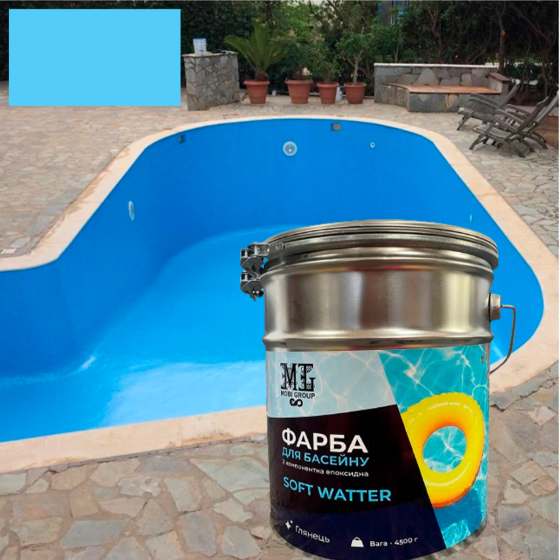 Епоксидна двокомпонентна Світло-голуба фарба для басейну SOFT WATER 4,5 кг Харків
