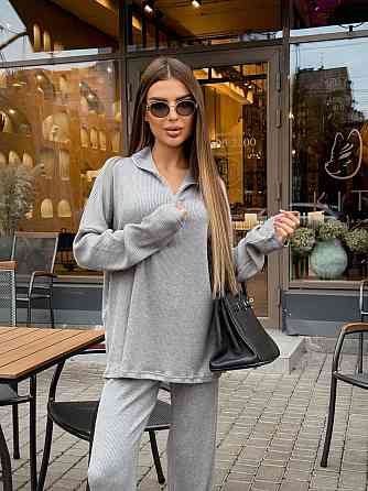 Жіночий стильний повсякденний костюм турецький ангора рубчик Сірий, 40/42 Одеса
