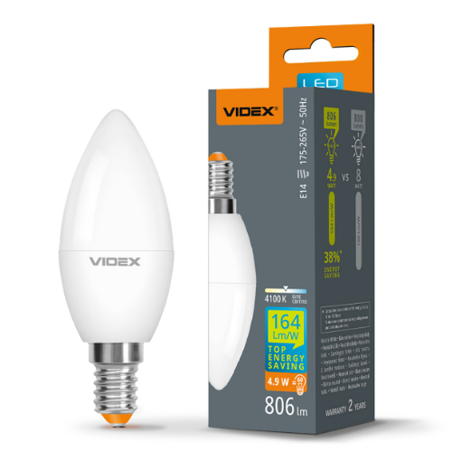 Лампа LED C37h 4,9W E14 4100К Videx Житомир