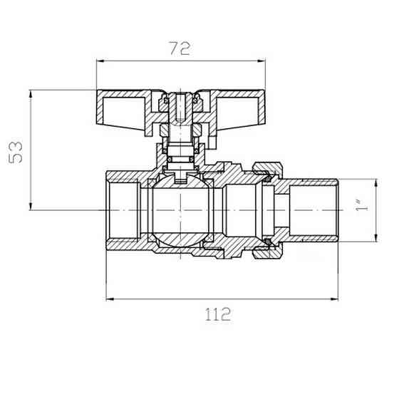 Кран з американкою Koer Extreme KE.227-25 - 1" ручка "метелик" червона (KR5767)   ( 20769 ) Харків