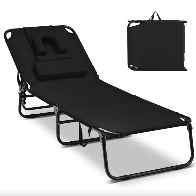Шезлонг Costway Hanna розкладний з отвором для обличчя чорний Киев - изображение 3