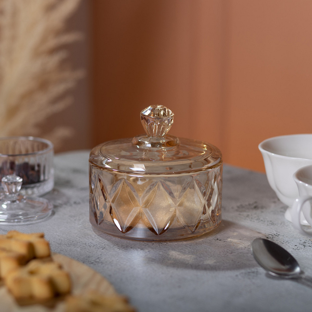 Yiwu Цукерниця з кришкою Ø 10 см скляна коричнева HP-YH-21 Київ - фото 5