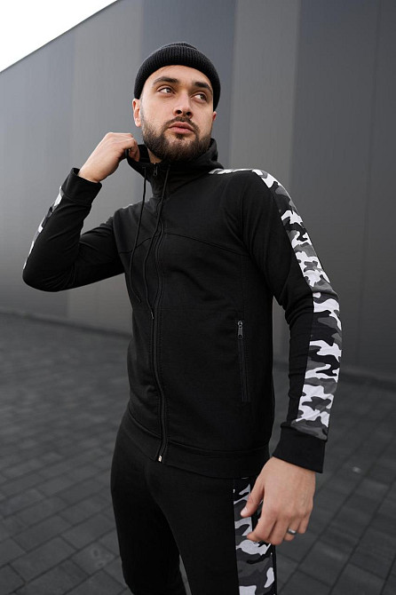 Чоловіча спортивна кофта з камуфляжними лампасами Intruder Dazzle Кофта з капюшоном весна-осінь чорна Одеса - фото 5