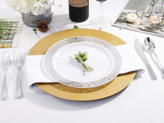 Набір тарілок пластикових круглі 12 шт, десертні 19 см і обідні 26 см, білі зі сріблястим візерунком Кам'янець-Подільський - фото 4