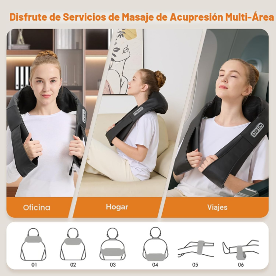 Масажер для шиї та плечей Shiatsu з підігрівом, 3D-масажні головки, 49°C, регулювання інтенсивності, ремені Київ
