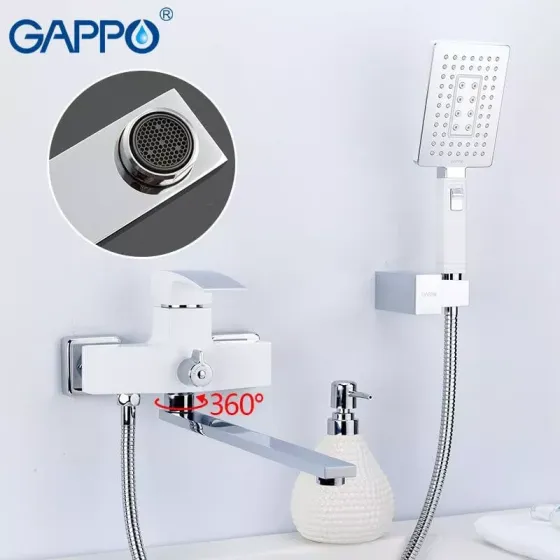 Змішувач для ванни з душовим гарнітуром GAPPO Jacob G2207-7 білий/хром Київ