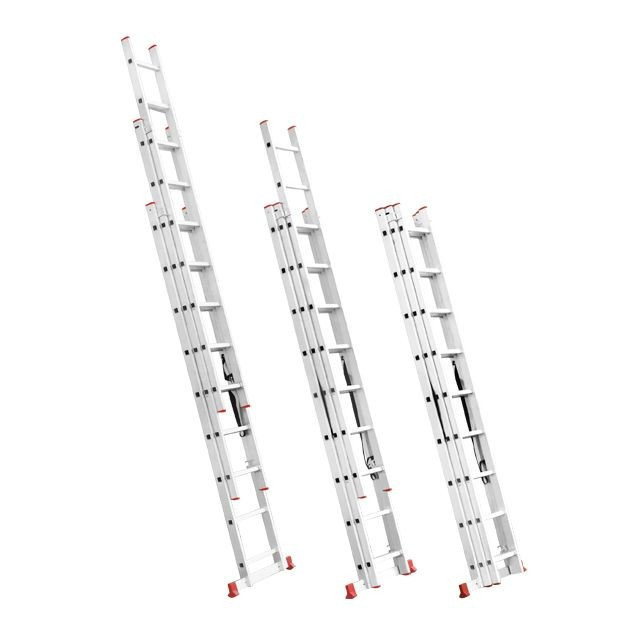 Драбина алюмінієва, 3‑секційна універсальна розкладна, 3×8 сход., 5,09 м, 150 кг INTERTOOL LT-0308 Київ - фото 7