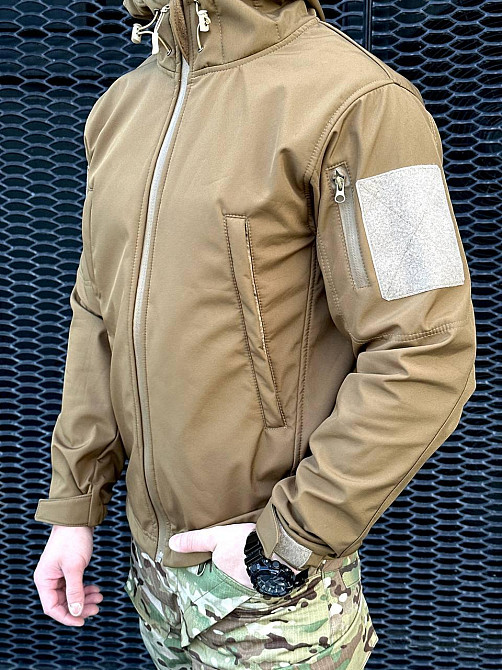 Осенняя водоотталкивающая и ветрозащитная куртка койот Softshell тактическая куртка для военнослужащих   WAR Львов - изображение 8