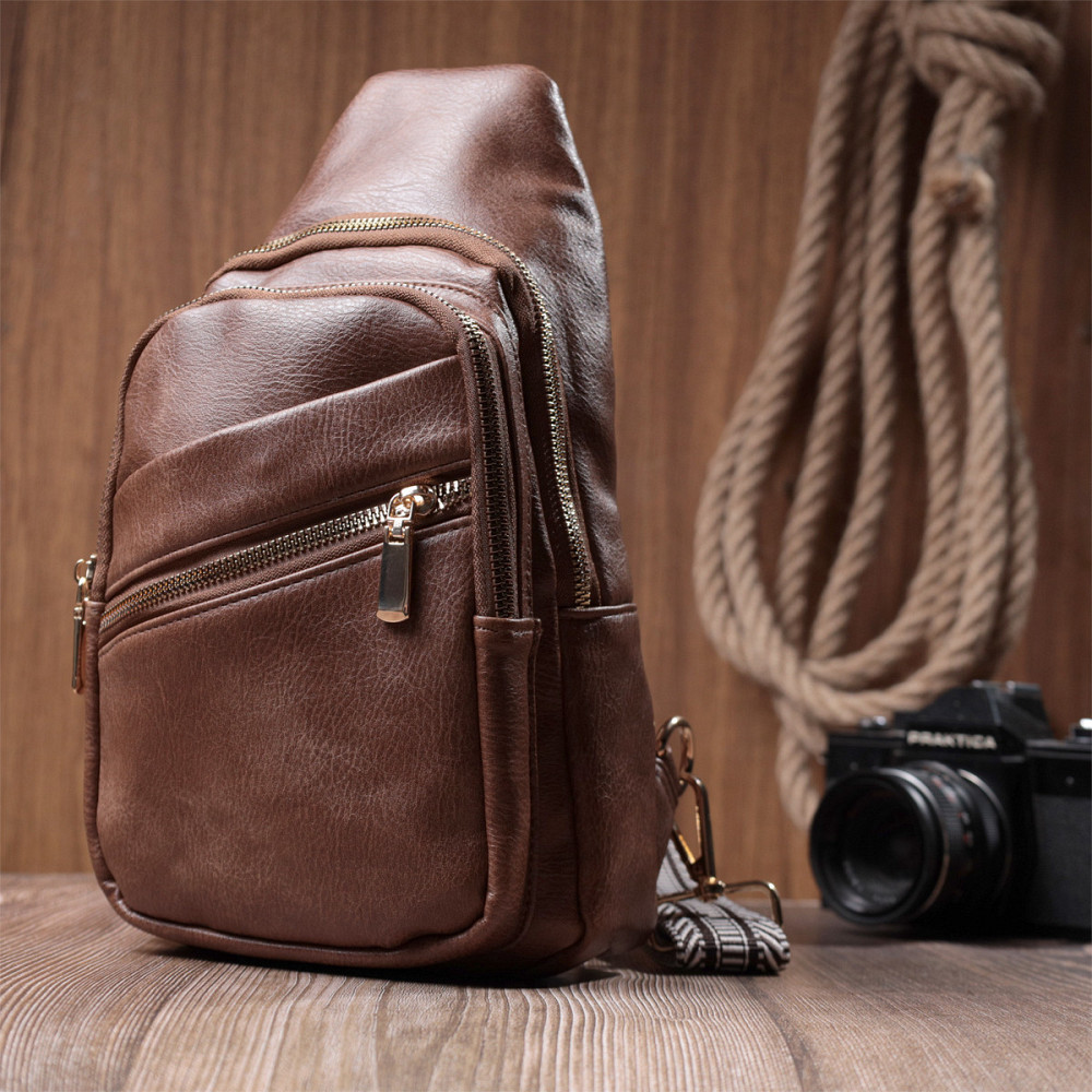 Модна жіноча сумка з однією лямкою через плече з екошкіри Vintage 22760 Коричневий Київ - фото 9