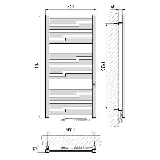 Електрична рушникосушка Laris Зебра Тетріс ЧКФ 12 500Х1100 Е чорна П/П Київ