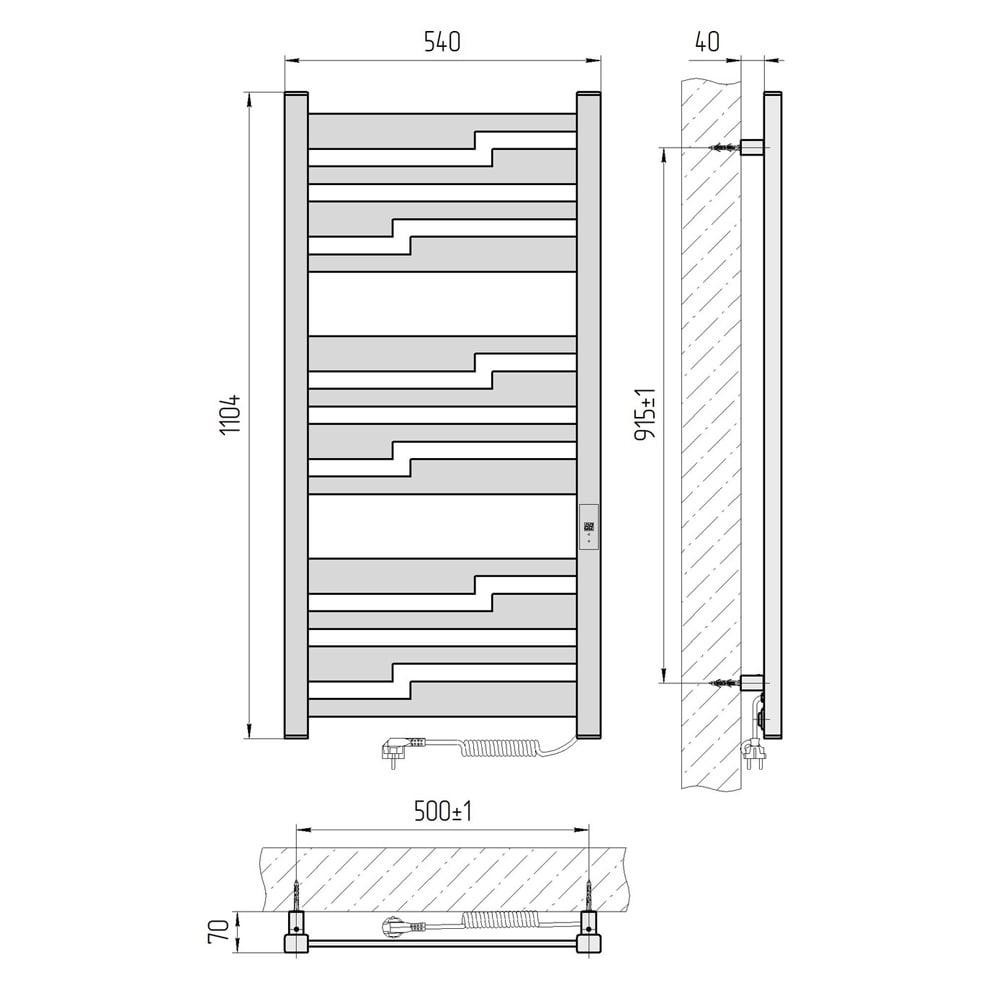 Електрична рушникосушка Laris Зебра Тетріс ЧКФ 12 500Х1100 Е чорна П/П Київ - фото 6