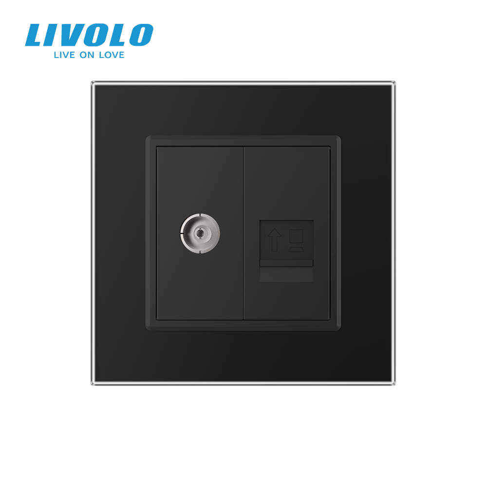 LIVOLO Розетка комп'ютерна RJ-45 і ТБ розетка LIVOLO чорна матова скло Коломия - фото 7