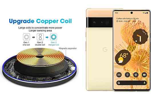 Бездротовий зарядний пристрій Copper до 30W для Google Pixel 9, Pixel 9 Pro, Pixel 9 Pro XL, USB-C, LED Київ