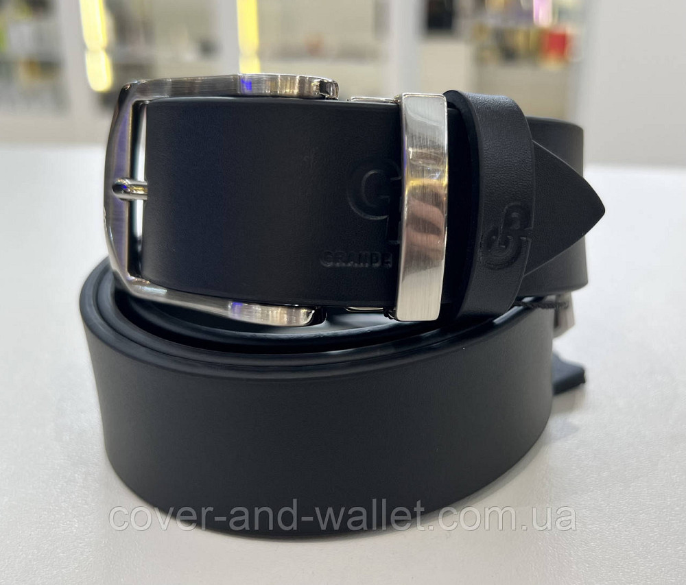 Стильний шкіряний ремінь для ділового чоловіка чорного кольору 35мм Grande Pelle Ricco Київ - фото 9