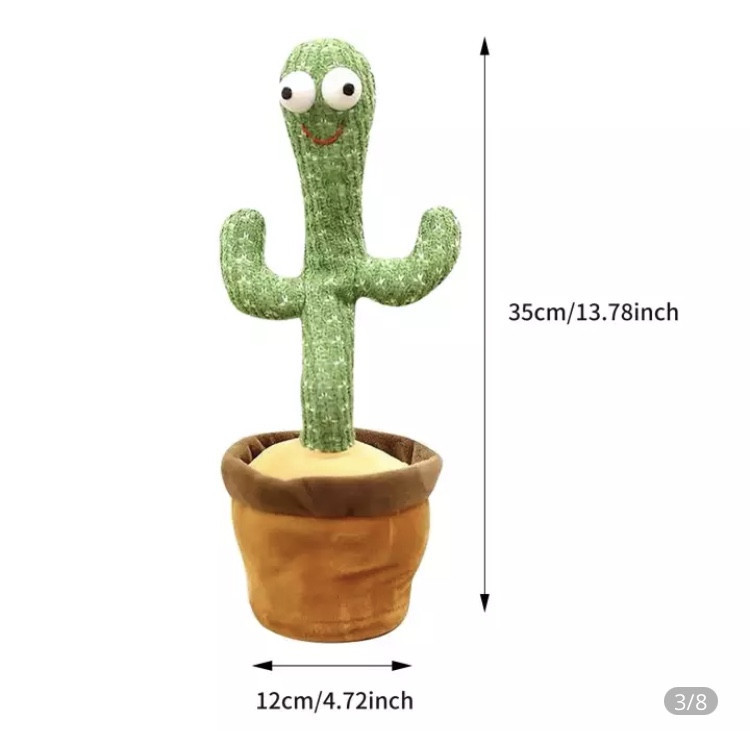 Танцюючий Кактус іграшка м'яка , зелений, розмір 35см на 12 см, (батарейки в комплект не входять)) Київ - фото 3