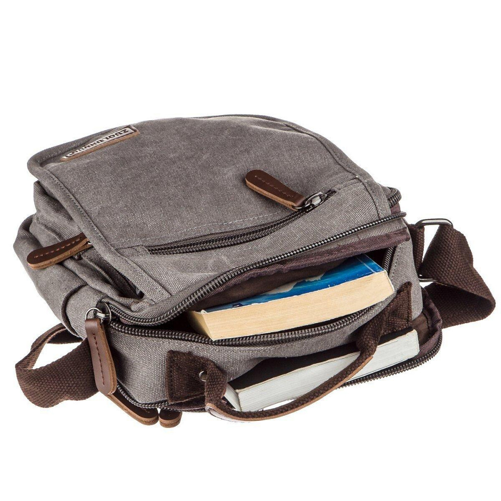 Универсальная текстильная мужская сумка на два отделения Vintage 20198 Серая Киев - изображение 3