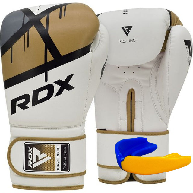 Боксерські рукавиці чорні з золотим RDX F7 Black Golden 8 унцій з капою в комплекті Київ - фото 1