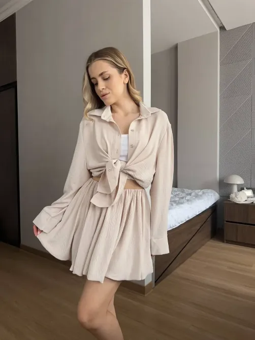 Жіночий костюм 2-ка з сорочкою та спідницею — креп жатка, oversize Одеса - фото 15