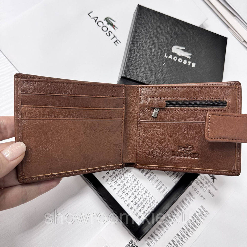 Чоловічий шкіряний гаманець на магниті Lacoste (82081) коричневий Київ - фото 6