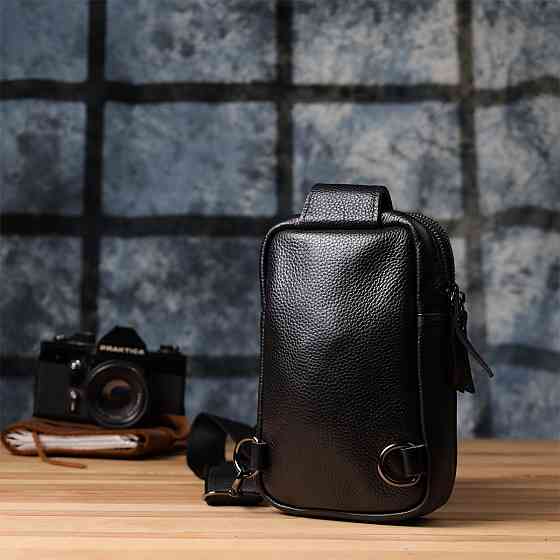 Сумка-слинг для мужчин из натуральной кожи Vintage 22955 Черный Киев