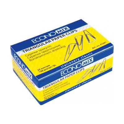 Скріпки канцелярські Economix 25 мм трикутна, 100шт (E41001) Вінниця