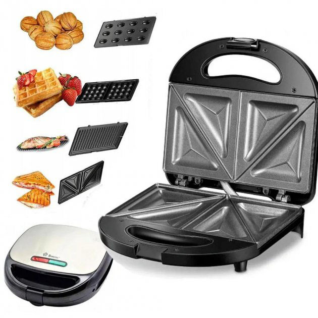 Мультимейкер орешница Domotec MS-7704 1000 W, Гриль с ребристой плитой, Контактный гриль для шашлыков NG-63 Львов - изображение 5