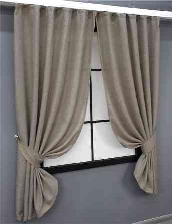 Комплект коротких штор VR-Textil Льон Мішковина № 113ш 130х170 см 2 шт Світло-кавовий (35-0116) Київ