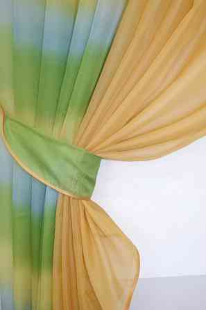 Кухонні шторки VR-Textil № 111к комбіновані золотистий з оливково-жовтим та блакитним 400х170 см (52-0225) Київ