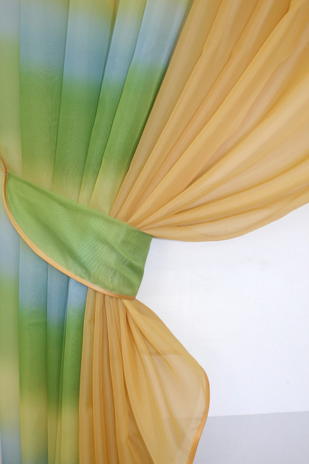 Кухонні шторки VR-Textil № 111к комбіновані золотистий з оливково-жовтим та блакитним 400х170 см (52-0225) Київ - фото 3