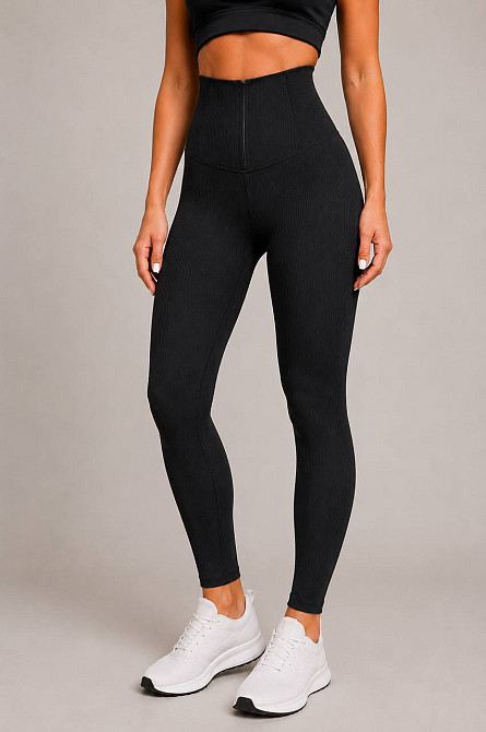 Лосины женские Fashion T-2 в рубчик с корсетом на молнии и эффект push-up черные, черный, XS Киев - изображение 3