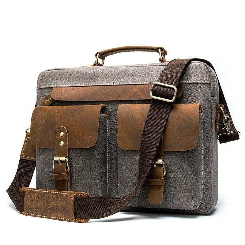 Сумка-портфель чоловіча текстильна з шкіряними вставками Сіра (Vintage) Київ - фото 9