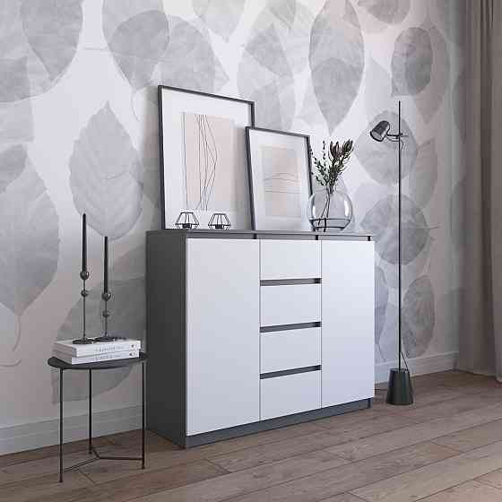 Комод VAYS R-11 Антрацит-Белый фасад, 4 ящика и 2 отделения с полками, без ручек, ЛДСП, 120×40×98 см - для спальни, гостинойд Львов