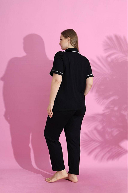 Жіноча зручна піжама подвійна: сорочка та штани батал Чорний, 52 Одеса - фото 2