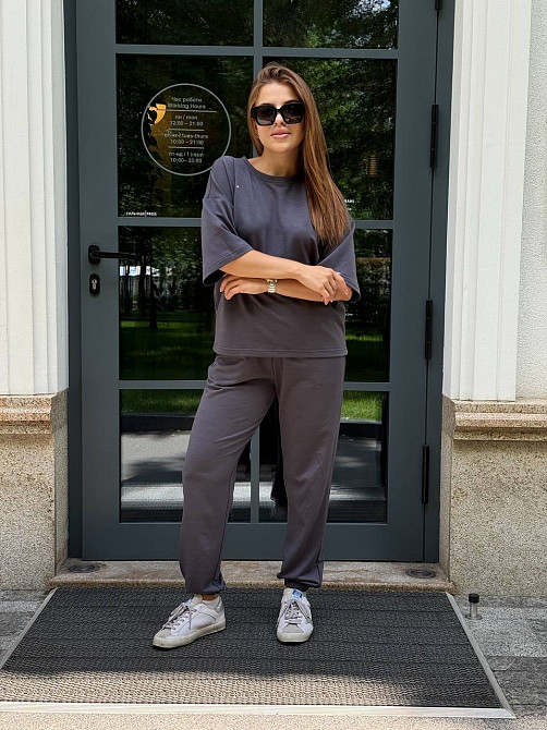 Жіночий костюм двонитка футболка та штани прогулянковий Графітовий XL-XXL Харків - фото 9