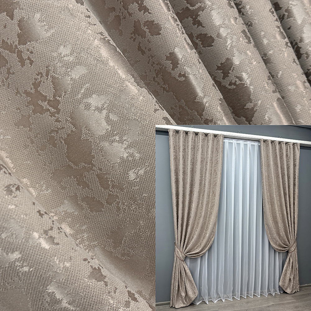 Комплект готовых штор VR-Textil Лен мрамор Pavliani VO № 1717ш серо-бежевый 185х270 см 2 шт (39-119) Киев - изображение 1